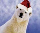Белый медведь шляпа с Санта-Клаусом